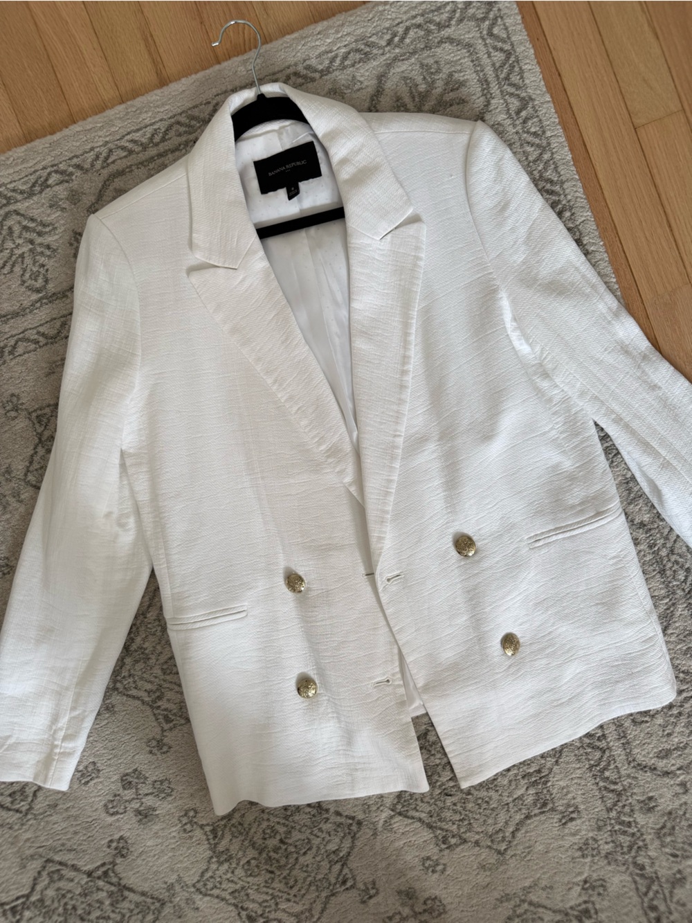 Banana Republic White Double-Breasted linen Blazer